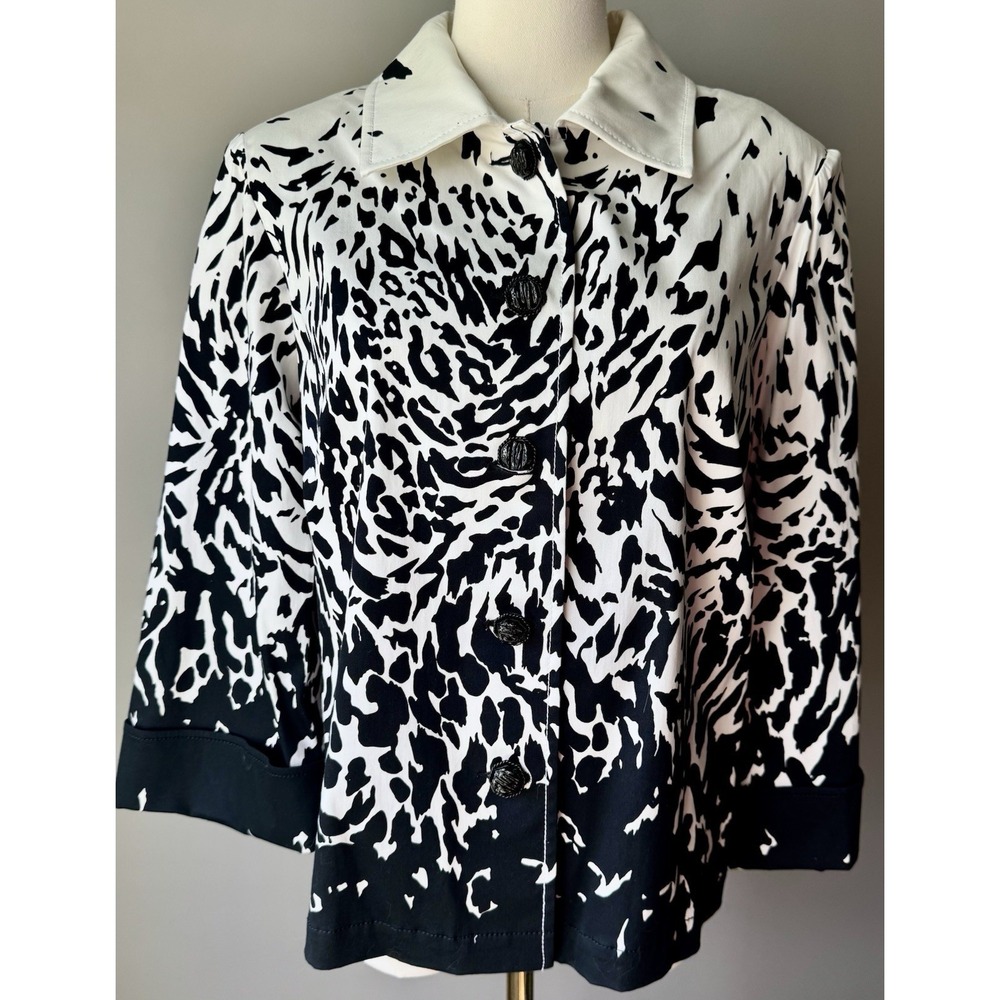 St John Collection Jacket 16 Black White Animal Print Structured Silk Lined